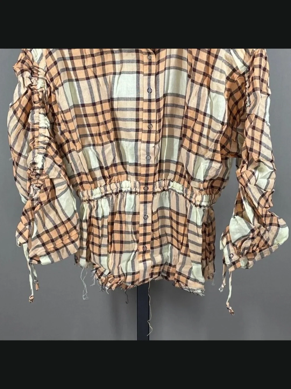 NEW Free People Shirt Womens XS orange brown plaid button up colorful boho